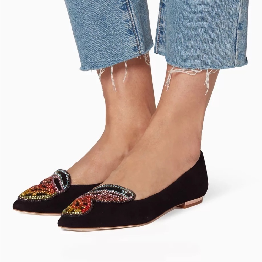 SOPHIA WEBSTER Black Flats Mulitcolor Crystal Butterfly - Picture 2 of 12